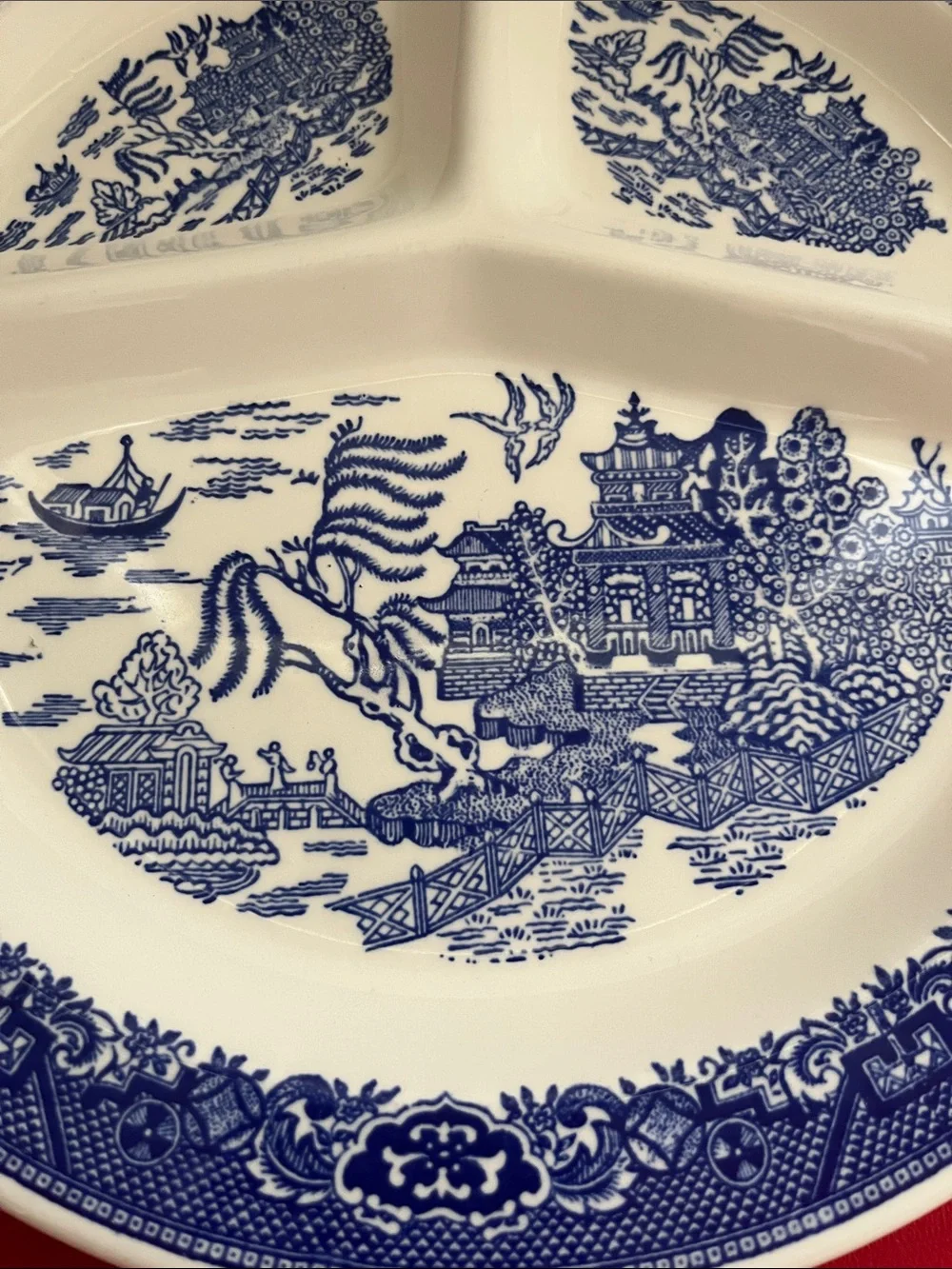 Blue Willow Pattern Divided Plate Vintage Royal China 11 3/8”D